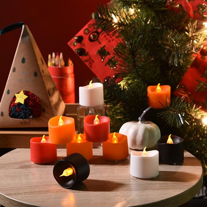 JOSU 24PCS Tea Lights Flameless Candles, Realistic Votive Tealight, Battery Operated Candles with Warm Light for Confession Propose Marriage Wedding Halloween Christmas Home Dinner Party Decor (Red)-VerdiqueGarden