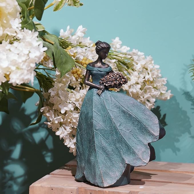 Guichifun Fairy Statue Collection Home Decoration - Leaf Angel Girls Resin Modern Table Decor for Living Room Office Sculpture Decor for Women Indoor Rustic Figurines Gift 5 x 3 x 7.5 Inch-VerdiqueGarden