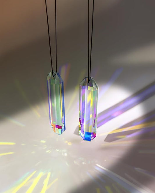 2 Pack Crystal Suncatcher, Hanging Sun Catcher Prism with String Suncatchers for Windows, Room, Outdoor, Car Mirror Garden Decor-VerdiqueGarden