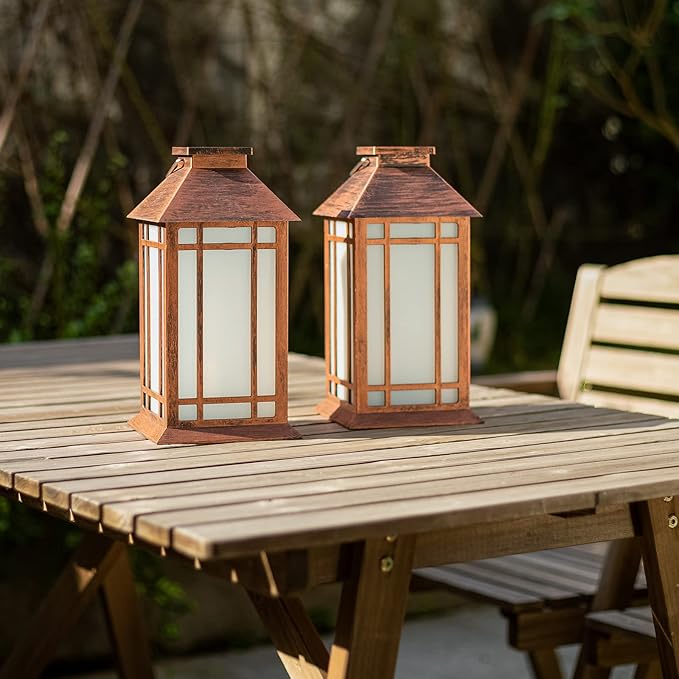 2-Pack 13" Vintage Candle Lantern with Led Flameless Candle (6hr Timer) - IP65 Waterproof Battery Powered - Outdoor Patio Hanging Lanterns Decorative Tabletop Lanterns-VerdiqueGarden