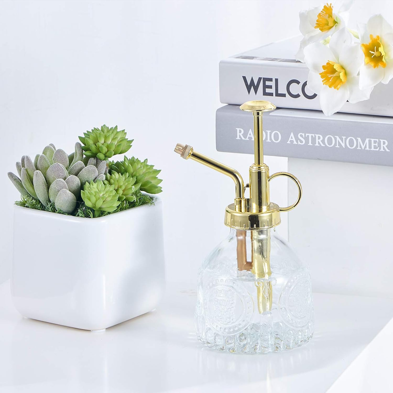 Glass Plant Mister Spray Bottle, Vintage Succulent Water Sprayer with Golden Top Pump, Small Sprayer Mister for Indoor Outdoor House Plants - Clear-VerdiqueGarden