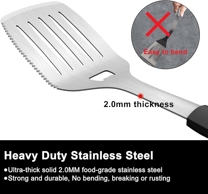 Grill Tools BBQ Accessories Set of 2, 15.8'' Heavy Duty Stainless Steel Grill Utensils with Grill Spatula and Fork, Full Tang Silicone Handle, Outdoor Grilling Tools Barbecue Accessories-VerdiqueGarden