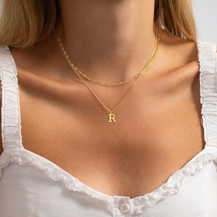 14K Gold Plated Initial Necklaces for Women Dainty Layered Letter Pendant Necklace Cute Choker Necklace Gift Trendy Stuff Personalized Jewelry Stack for Women Her