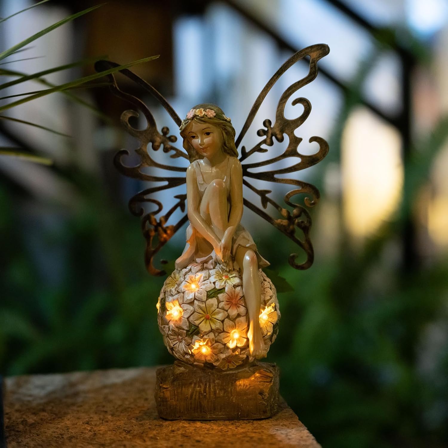 Flower Fairy Garden Decor,Garden Fairy Statues Outdoor,Solar Powered Outdoor Fairy Figurine Accessories,Patio Lawn Yard Porch, Resin Ornaments for Outside Gifts,9.45 Inches Tall-VerdiqueGarden