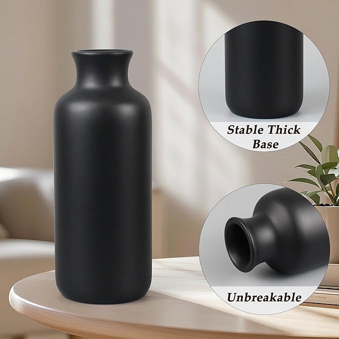Resin 3 Piece Vase Set, Farmhouse Decor, Home Decorative Vase, Vases for Your Kitchen, Bedroom, Office, Living Room, Bathroom, & Shelf Centerpiece Table Decorations, Black-VerdiqueGarden