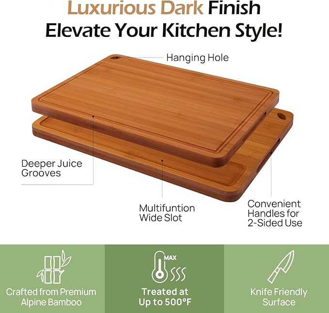 Bamboo Cutting Board 15 inches Carbonized Chopping Board With Knife-Friendly Surface & Juice Groove For Home Kitchens – Ideal For Meat, Veggies-VerdiqueGarden