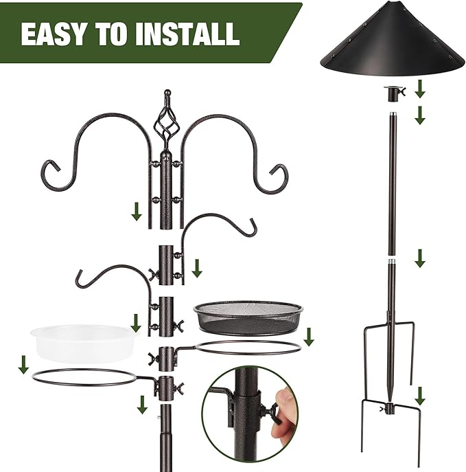 ERYTLLY Bird Feeders Bird Feeding Station Kit Bird Feeding Pole Wild Bird Feeder Hanging Kit with Squirrel Guard Baffle Suet Cage Tube Bird Feeder Planter Hanger Multi Feeder for Attracting Wild Birds-VerdiqueGarden