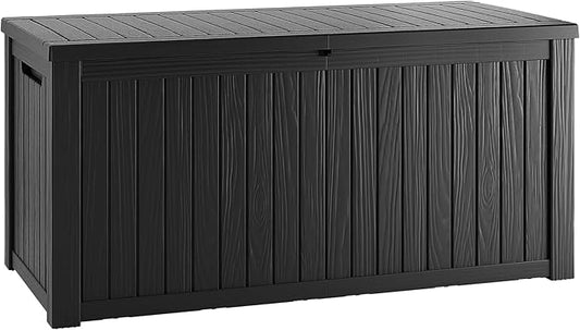200 Gallon Resin Deck Box, Waterproof Outdoor Storage Bin for Patio Furniture, Pool Accessories, and Garden Tools, Lockable & UV-Resistant, Black-VerdiqueGarden
