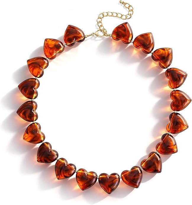 YUJIE Amber Acrylic Heart Choker Necklace for Women Vintage Punk Chunky Necklace Trendy Fashion Accessory