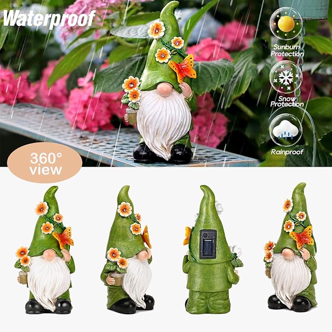 Garden Gnomes Statue Outdoor Decor,10.5" Resin Solar Garden Gnome Outdoor Statues, Funny Gnomes Gardening Gifts for Women,Bithday Gifts for Grandma-VerdiqueGarden