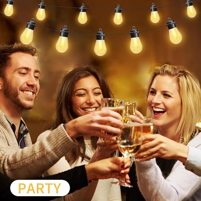 Honche Solar Lights Outdoor Waterproof LED IP66 with 15 Edison Bulb Warm White String Lights Patio Lights Decorate for Christmas Camping Wedding Birthday Backyard Gazebo Party-VerdiqueGarden