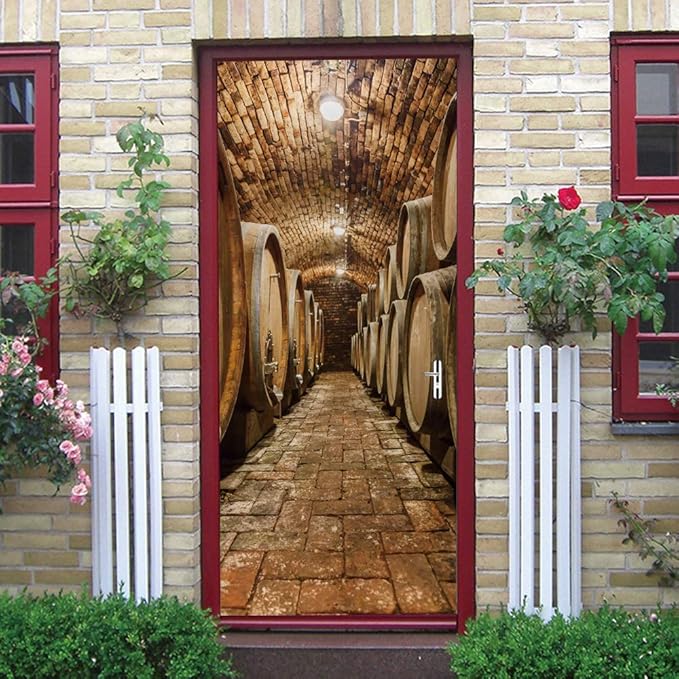 3D Door Stickers Murals Peel and Stick - Wine Cellar - Door Wallpaper Self-Adhesive Door Decals Removable PVC Waterproof Door Poster for Bedroom Living Room Door Decoration 34.6" x 78.7"-VerdiqueGarden