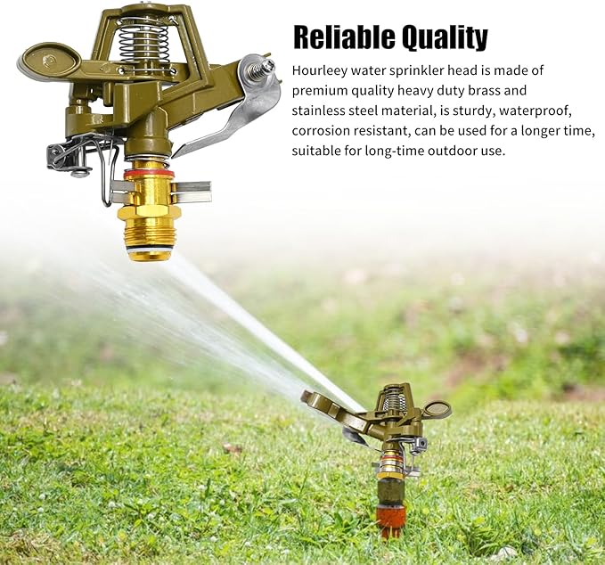 1/2 Inch Brass Impact Sprinkler with Nozzles Adjustable 0-360 Degree Coverage Pattern Heavy Duty Lawn Sprinkler Head for Yard Lawn Grass Patio Garden Irrigation (2Pcs)-VerdiqueGarden