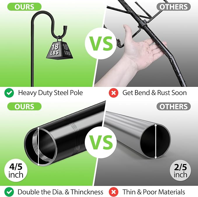 Shepherds Hooks, 78" Bird Feeder Pole for Outdoor, 4/5” Thick Hummingbird Feeders Stand Heavy Duty, Hanging Plant Hanger Stake with 5-Prong Base, Metal Shepard Stick-VerdiqueGarden