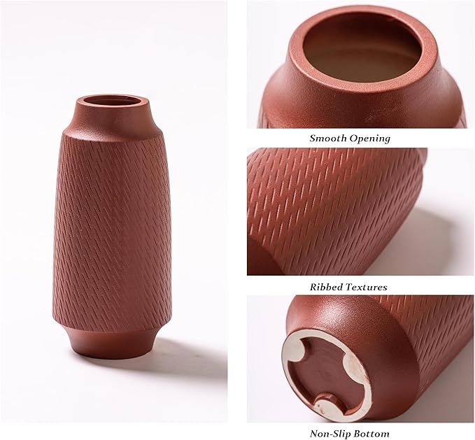 Ceramic Vase Set of 3, Modern Multicolor Pattern Flower Vases for Home Decor, Office, Centerpieces, Boho Farmhouse Style (Red/Green/Orange)-VerdiqueGarden