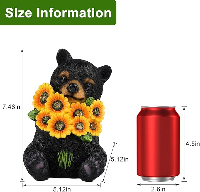 ILLUMINEW Solar Garden Lights Outdoor Statues Black Bear with Sunflowers, Sculpture Decor Mother Gifts for Women, Men or Daughter, Unique Garden Statues for Housewarming Gifts-VerdiqueGarden