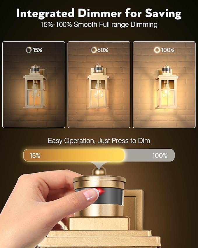 Motion Sensor Outside Lights for House, Modern Dusk to Dawn Outdoor Lighting, 2 Pack Gold Anti-Rust Outdoor Wall Lights with Transparent Glass, Waterproof Outdoor Porch Lights for House, Patio-VerdiqueGarden