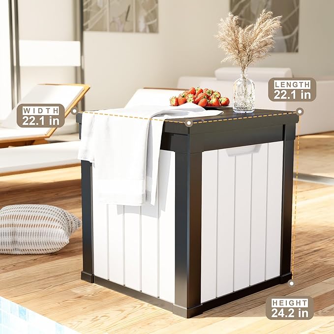 50 Gallon Resin Deck Box, Lockable Outdoor Storage Box for Patio Cushions Storage Furniture,Garden Tools, Pool Supplies, Weatherproof and UV Resistant (Black&White)-VerdiqueGarden