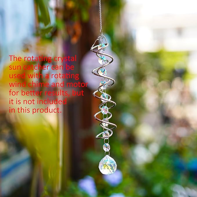H&D HYALINE & DORA 17.7in Crystal Sun Catcher,Colorful Hanging Suncatcher with Octagonal Beads and Chain,Gazing Ball Spiral Tail,Rainbow Crystals for Indoor Outdoor Garden Decoration-VerdiqueGarden