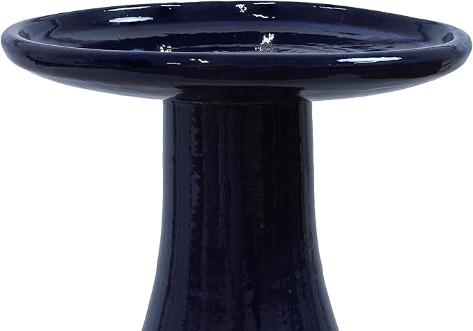 Sunnydaze 21" H Ceramic Bird Bath for Outside - Hand-Painted Outdoor Bird Bath Bowl, UV/Frost-Resistant Finish - Midnight Blue - Ribbed Pedestal-VerdiqueGarden
