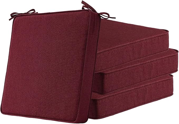 Sunbrella Square Corner Seat Cushions, 19" x 19" x 3", Set of 4, Indoor Outdoor Water Repellent Universal Chair Pads with Ties for Patio Furniture, Garden Dining Chairs, Spectrum Ruby-VerdiqueGarden