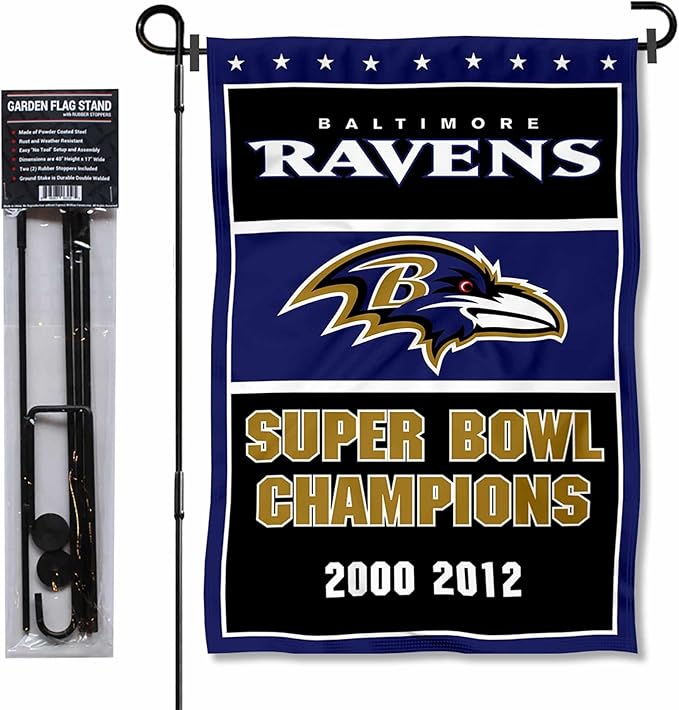 WinCraft Baltimore Ravens 3 Time Champions Garden Flag and Pole Stand Holder-VerdiqueGarden