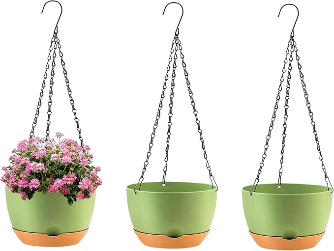 10 Inch Self Watering Hanging Pots, 3 Pack Hanging Planters-VerdiqueGarden