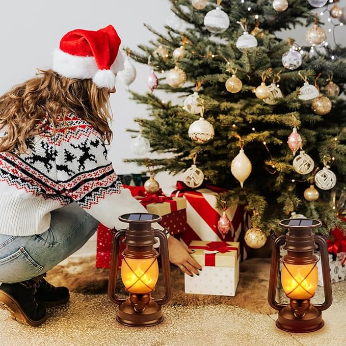 Solar Lantern Outdoor Hanging Solar Lights Dancing Flame Led Waterproof Camping Lamps, Landscape Decor for Table Patio Garden Yard Pathway Porch 2 Pack-VerdiqueGarden