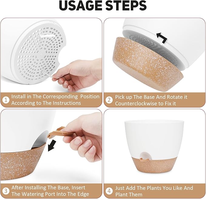 12 Inch Large Self Watering Plant Pot Set, Flower Pots with Multi-Mesh Drainage Holes and Saucer, Suitable for Indoor and Outdoor Garden Plants, White.-VerdiqueGarden