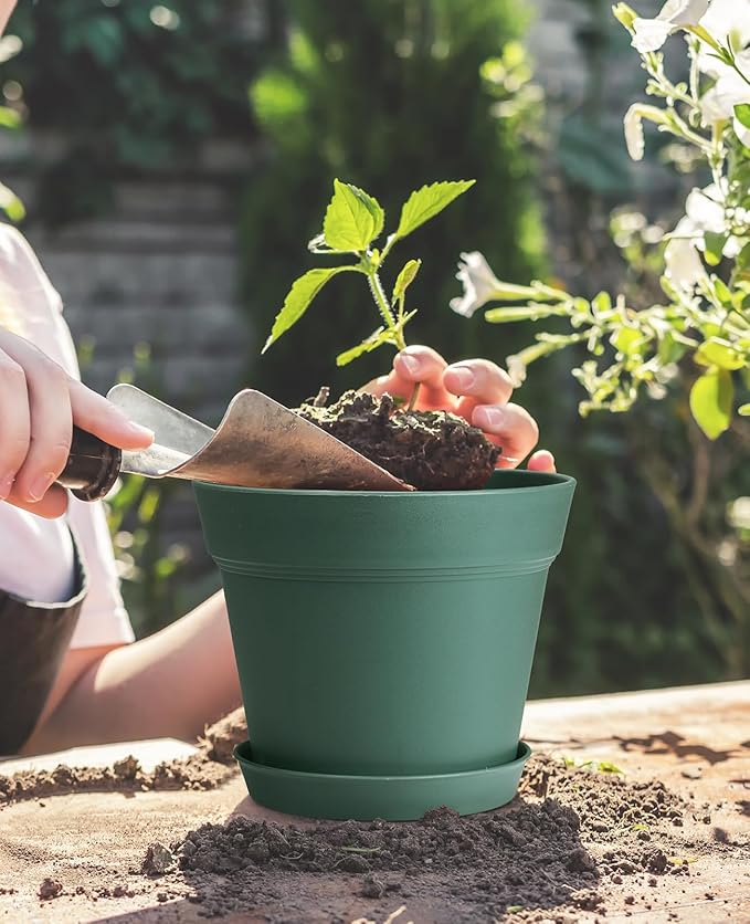 Homenote Plant Pots,15 Pack 6 inch Flower Pots with Multiple Drainage Holes and Saucers,Plastic Planters for All Home Garden Flowers Succulents(Green)-VerdiqueGarden