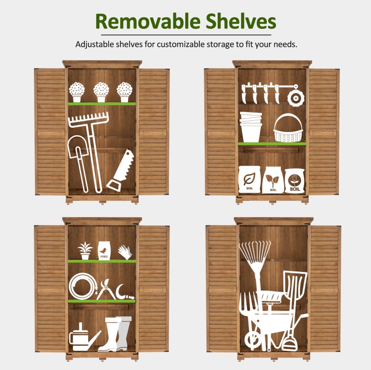 MCombo Outdoor Storage Cabinet, Garden Storage Shed, Outside Vertical Shed with Lockers, Outdoor 63 Inches Wood Tall Cabinet for Yard and Patio 0870 (Natural)-VerdiqueGarden