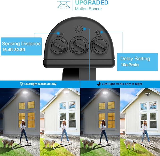 100W LED Flood Light Motion Sensor, 9000LM Motion Security Lights Outdoor, 3 Head Adjustable Floodlight, IP65 Waterproof Exterior Floodlights, 6500K Wall Light for Entryway, Yard, Garage-VerdiqueGarden