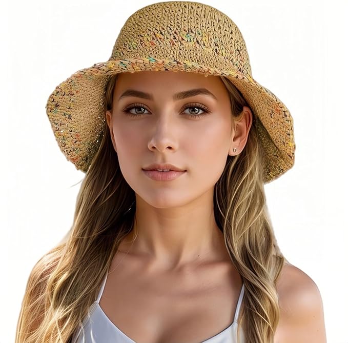 Floppy Big Beach Straw Hats for Women Foldable Summer Wide Brim Packable Sun Hat Womens Travel Straw Fedora Hat-VerdiqueGarden