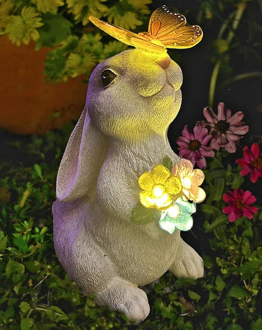 YODY Solar Garden Statues Outdoor Decor- Yard Decorations for Patio, Balcony, Backyard, Lawn Ornaments - Rabbit Figurines with LED Light- Unique Birthday House Warming Gifts for Women, Mom, Grandma-VerdiqueGarden