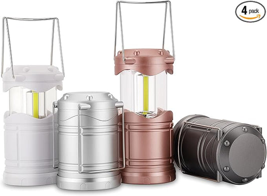 Lichamp LED Camping Lantern, 4 Pack Battery Powered Flashlight for Power Outages, Portable Collapsible Hanging Light Essential for Home, Outdoor, Emergency Lamp Survival Kit Gear for Hurricane, C4-VerdiqueGarden