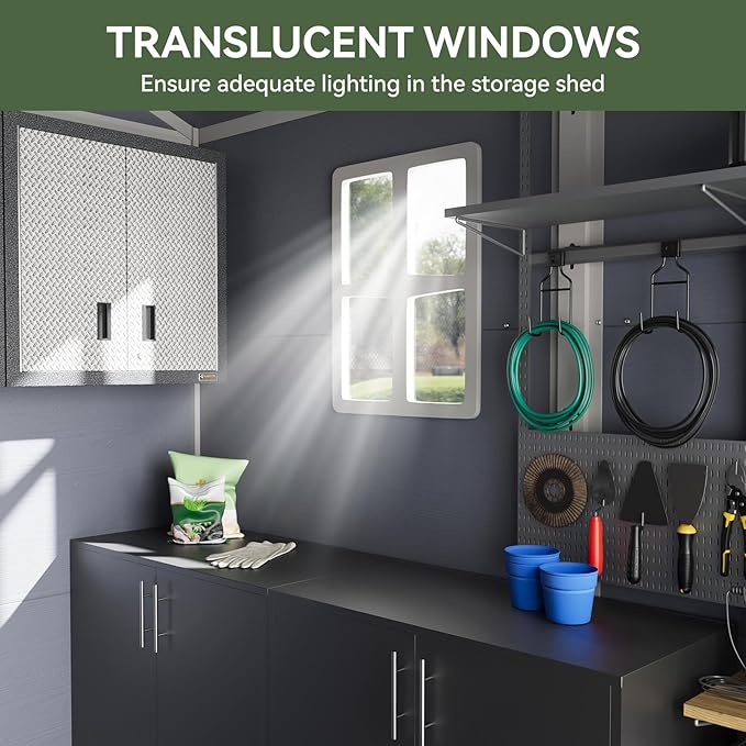 Aoxun 8 X 6.2 FT Resin Storage Shed Outdoor Plastic Large Garden Shed with Lockable Door, Floor for Backyard, Garden, Patio, Lawn, Grey (Grey, 8' x 6.2')-VerdiqueGarden