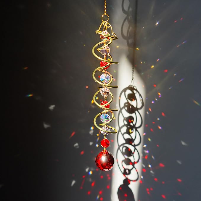 H&D HYALINE & DORA 17.7in Crystal Suncatcher Gazing Ball Spiral Tail,Wind Spinner Sun Catcher with Octagonal Beads,Sun Catchers Window Hanging for Outdoor Garden Decor-VerdiqueGarden
