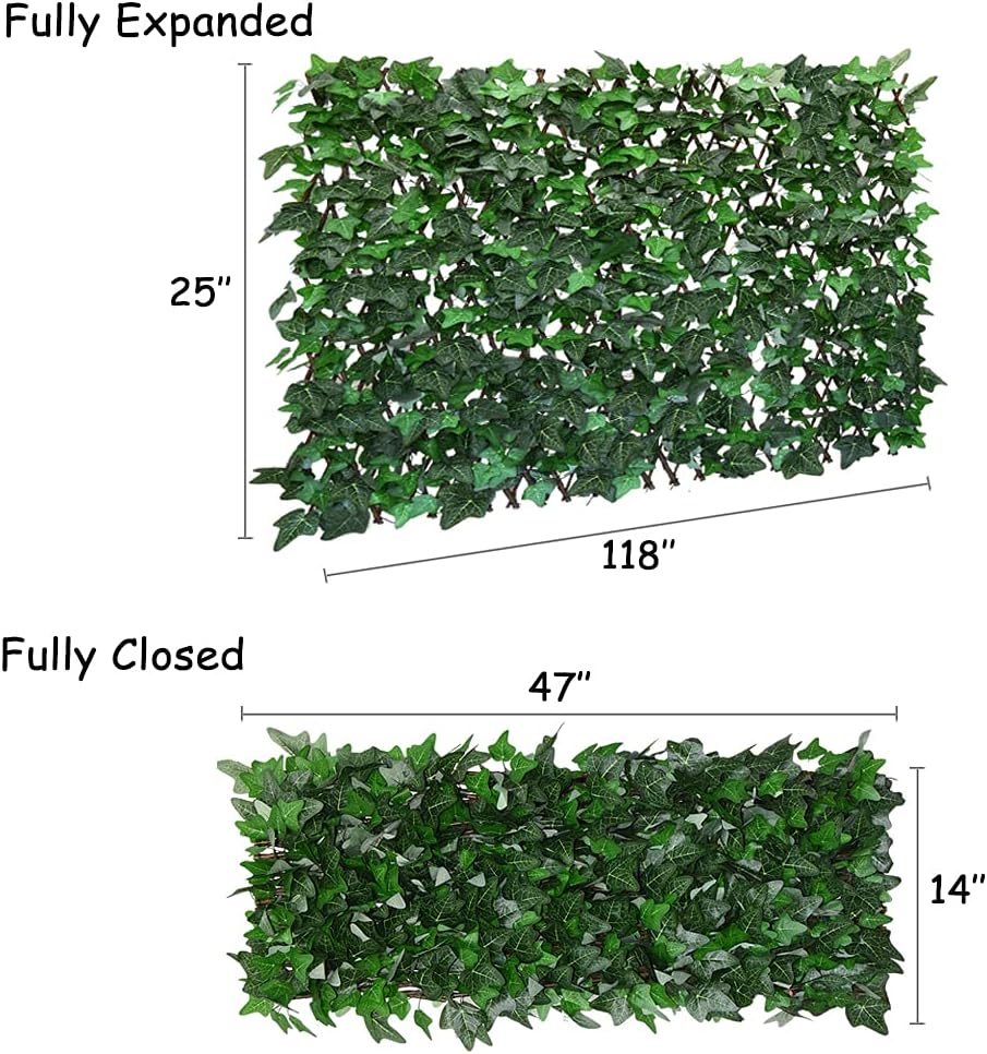 Expandable Fence Privacy Screen for Balcony Patio Outdoor,Decorative Faux Ivy Fencing Panel,Artificial Hedges (Single Sided Leaves) (1, Green-Ivy)-VerdiqueGarden