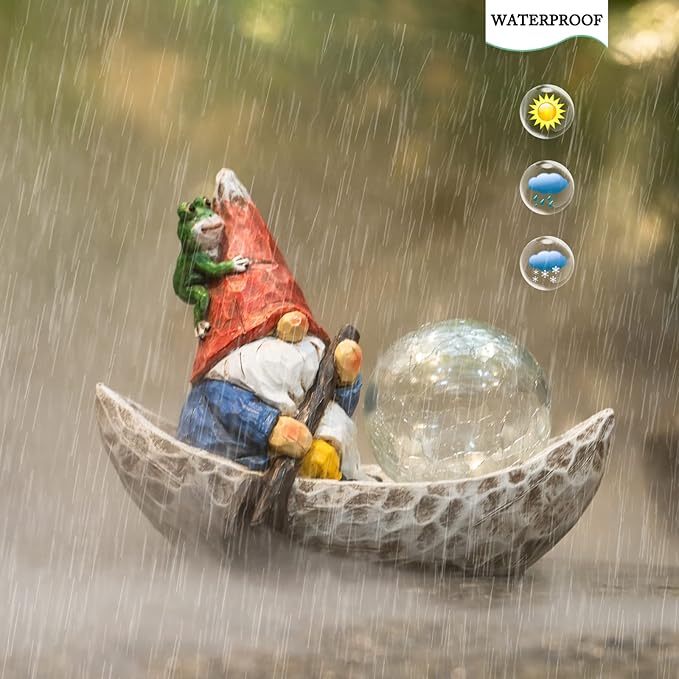 Garden Gnome Statue,Solar Gnomes Figurine,Outdoor Gnome Decor,Gnomes Decorations for Yard with Solar Light,Gnome Sculptures for Patio Lawn Ornaments-VerdiqueGarden