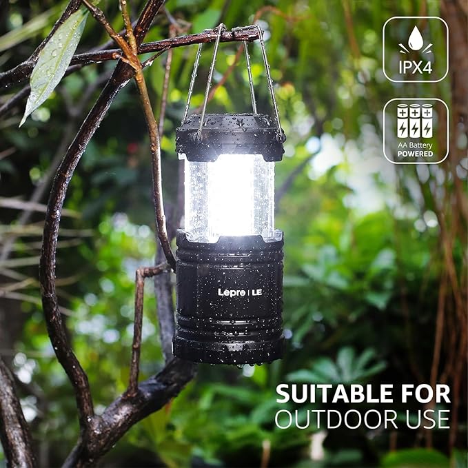 Lepro LED Camping Lanterns Battery Powered, Collapsible, IPX4 Water Resistant, Outdoor Portable Lights for Emergency, Hurricane, Storms and Outages-VerdiqueGarden