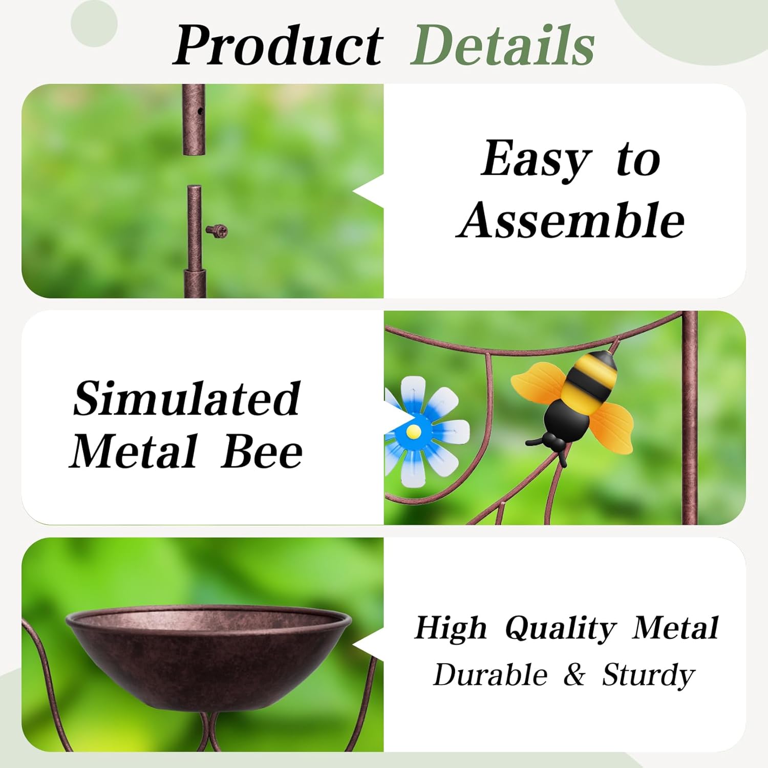 Bird Bath for Outside - Antique Iron Bird Bath with Trellis,Detachable Decorative Hummingbird Bowl,Metal Plant Support for Climbing Flowers,Elegant Outdoor Garden Feature (Honeybee)-VerdiqueGarden