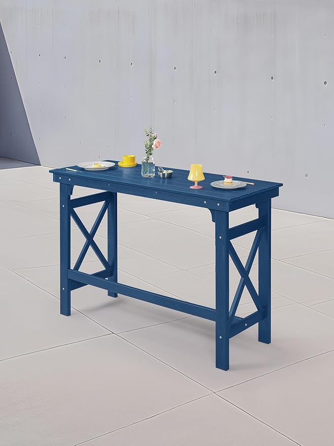 HDPE Outdoor Bar Table, 41" Rectangular Patio Bar Tables, Outdoor Counter Height Table Adirondack Patio Bar Height Table, HDPE Outside Pub Tables for Outside, Balcony, Deck, Poolside, Navy-VerdiqueGarden