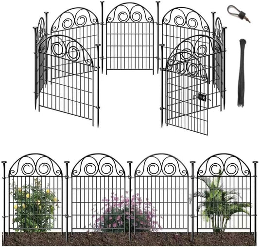 Tall Garden Animal Barrier Fence With Gate, 40 in(H)×27 in(L) 8 Panels Dog Digging Fences Barrier, Black Metal Temporary Fencing, Reusable Defense Fence For Outdoor Yard. Total 17.5 Ft│Patented-VerdiqueGarden