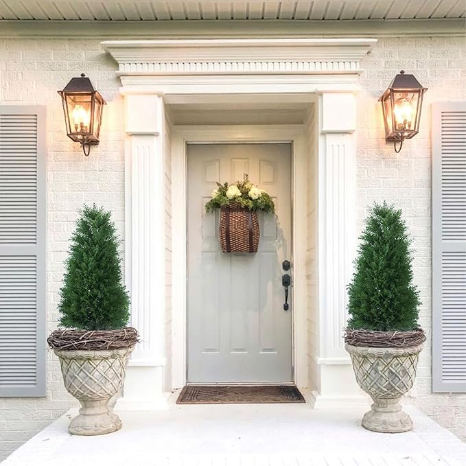 3FT Artificial Cedar Topiary Ball Trees with Ground Spike, 2 Pack UV Resistant Artificial Shrubs, Fake Evergreen Artificial Plant Brush for Indoor Outdoor Front Porch Garden-VerdiqueGarden