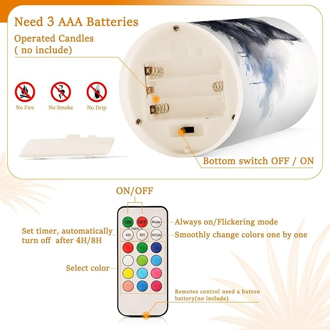 Flickering Flameless Candles, Black Cat Print LED Candles with Remote Timer, Set of 2 Battery Operated Candle for Valentine Wedding Birthday-VerdiqueGarden