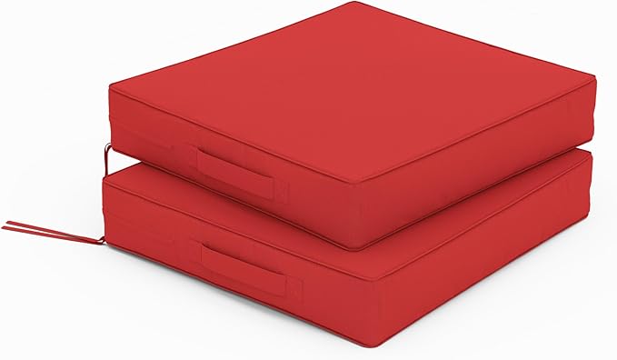 Patio Chair Cushions 17 X 16 X 3 Inch Waterproof Outdoor Seat Cushions for Patio Furniture, Outdoor Sofa Couch Pads with Ties & Handle, Set of 2, Red-VerdiqueGarden