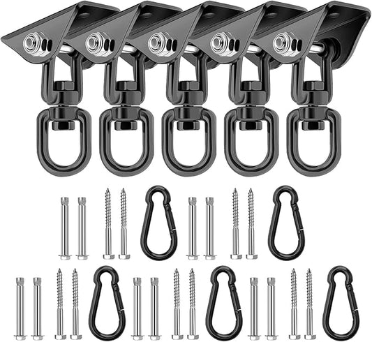 Heavy Duty Hammock Hanging Kit, 360° Rotating 1200 lb Swing Hangers for Hammock Chair Stand, Yoga, Porch Swing, Tree, Seat, Ceiling Mount, Outdoor Indoor Hanging Hardware Black | Pack of 5-VerdiqueGarden