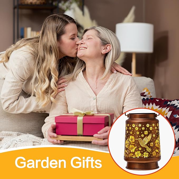 Hummingbird Solar Lanterns Outdoor Waterproof Garden Decor Birthday Gifts for Women Mom Grandma Hanging Solar Lights Metal Lantern Decoration Outside for Porch,Patio,Yard,Backyard-VerdiqueGarden