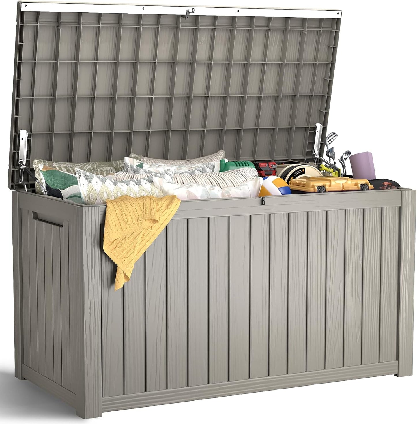 Outdoor Storage Box, 180 Gallon Waterproof Resin Deck Box, Storage Bin for Package Delivery, Patio Furniture Cushion, Garden Tools, Pool Accessories, Weatherproof and UV Resistant, Grey-VerdiqueGarden