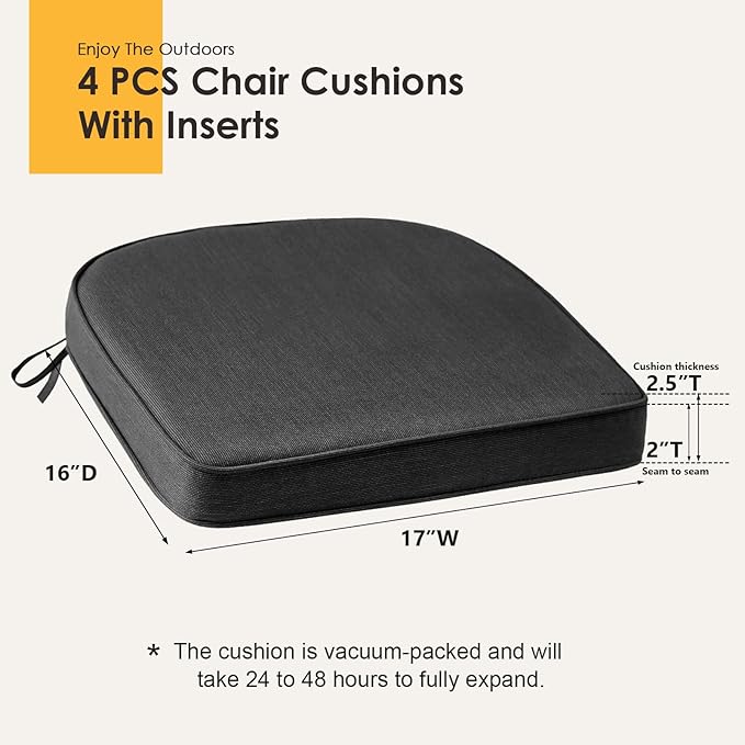 Outdoor Sunbrella Round Corner Seat Cushion, 17"x16"x2", Set of 4, Non Slip Seat Cushion Pads with Removable Cover for Patio Furniture, Garden Yard Lawn, Spectrum Carbon-VerdiqueGarden